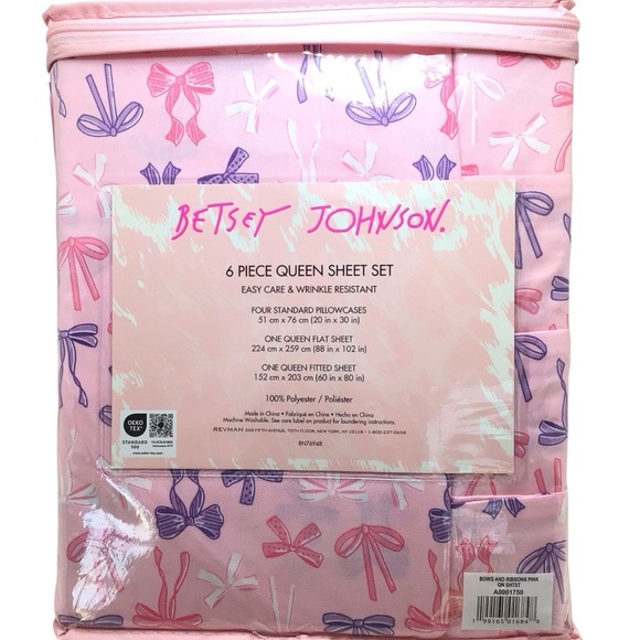 6pc Betsy Johnson Bows & Ribbons Purple Coquette Balletcore Queen Sheet Set - Picture 3 of 4